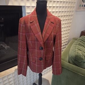 Classic Talbots 100% Wool Blazer, Rust Brown + Pink Plaid - Preppy Vibes!